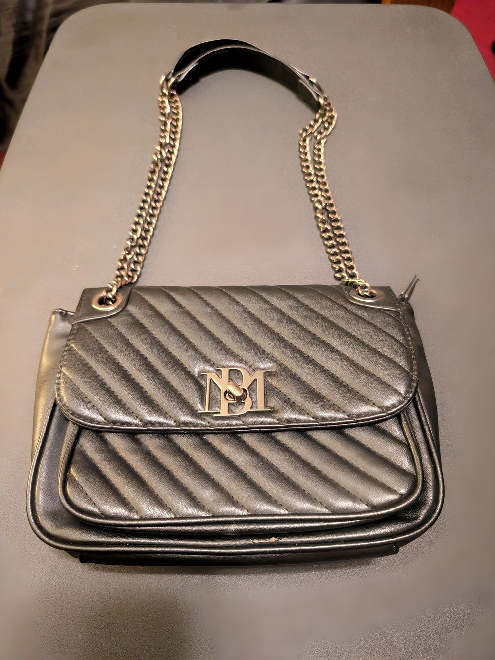 Quilted Black Chain Shoulder Purse with Silver Hardware